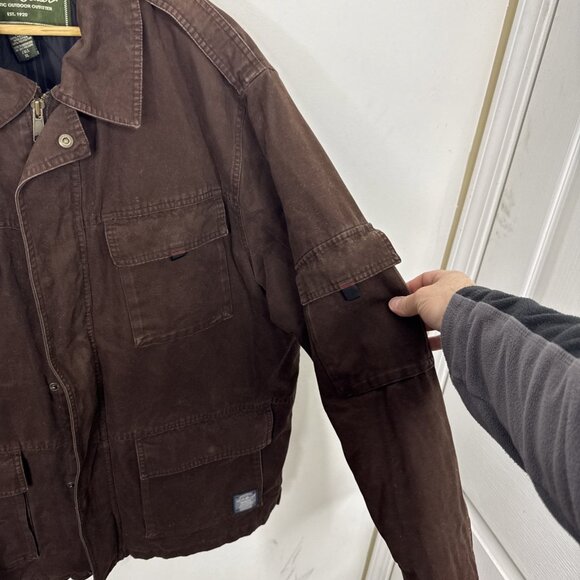 Eddie Bauer Men XL Tall Brown Canvas Barn Coat Jacket Insulated Primaloft - Picture 5 of 10